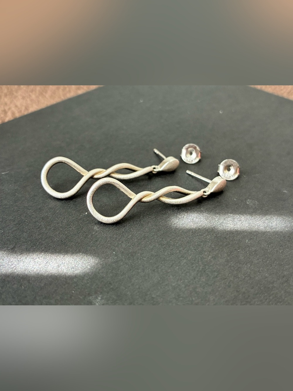 925 Sterling Silver Twisted Loop Drop Earrings - Silver